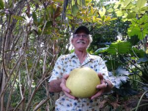 Bob gives you a pomelo on the edible tour